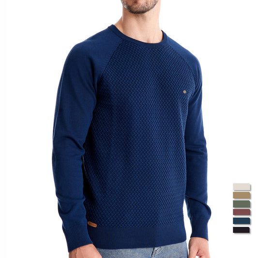 Loookus - New men's round-neck, long-sleeved slim fit knitted Waves Shape textured Sweater