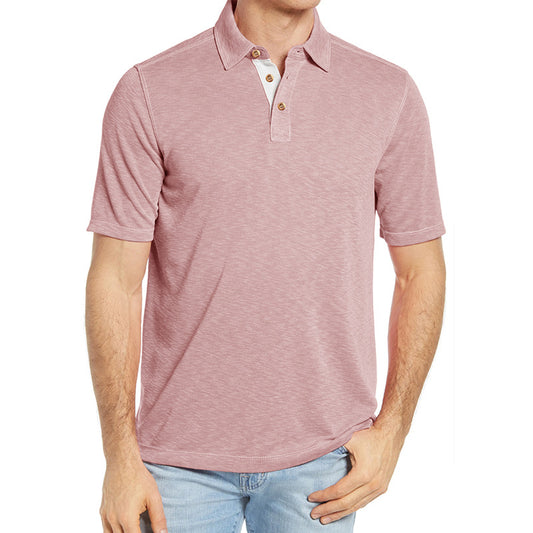 LOOOKUS - Men's Casual and Comfortable Solid Color Combed Cotton Short Sleeve Polo-neck Shirt
