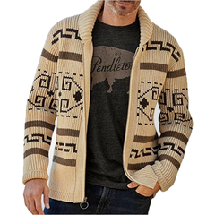 Loookus - New autumn and winter men's clothing, fashionable lapel casual cardigan jacket, long-sleeved slim fit jacquard knitted sweater