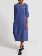 Loookus - Crew Neck 3/4 Sleeve Casual Solid Casualdress