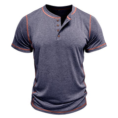 Loookus - Men's short-sleeved Henry shirt with a round neck T-shirt design