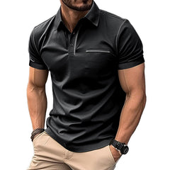 Loookus - Men's short-sleeved Cotton Polo T-shirt with Pocket Line