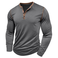 Loookus - 2025 Men's long-Sleeved T-shirt with Color-blocked Henley Shirt Without Pocket