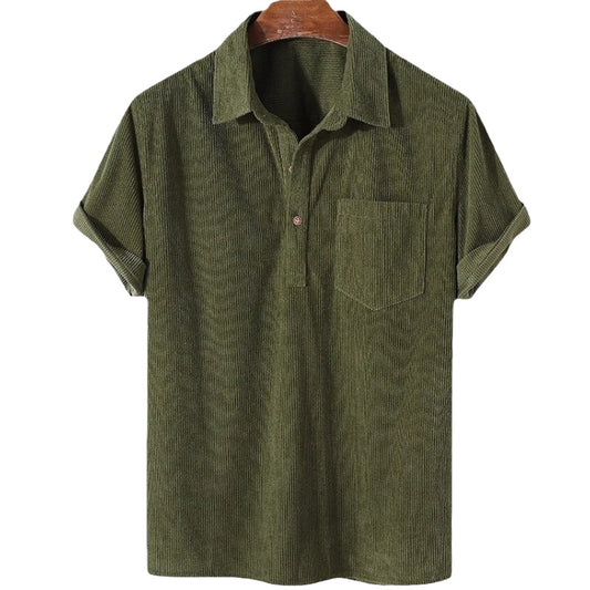 Loookus - Men's Casual Corduroy Pocket Short Sleeve Shirt