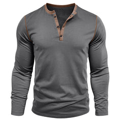 Loookus - 2025 Men's long-Sleeved T-shirt with Color-blocked Henley Shirt Without Pocket