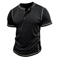 Loookus - Men's short-sleeved Henry shirt with a round neck T-shirt design