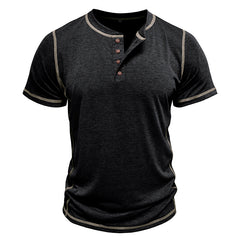 Loookus - Men's short-sleeved Henry shirt with a round neck T-shirt design