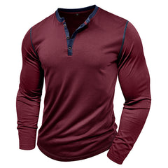 Loookus - 2025 Men's long-Sleeved T-shirt with Color-blocked Henley Shirt Without Pocket