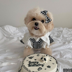 Loookus - Spring summer plaid dog shirt suspender skirt set, houndstooth cat dress