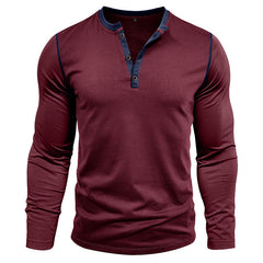 Loookus - 2025 Men's long-Sleeved T-shirt with Color-blocked Henley Shirt Without Pocket
