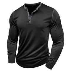 Loookus - 2025 Men's long-Sleeved T-shirt with Color-blocked Henley Shirt Without Pocket