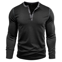 Loookus - 2025 Men's long-Sleeved T-shirt with Color-blocked Henley Shirt Without Pocket