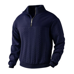 Loookus - Men's Vintage Retro Casual Zip-Up Stand Collar Waffle Knit Sweatshirt