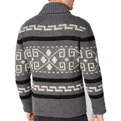 Loookus - New autumn and winter men's clothing, fashionable lapel casual cardigan jacket, long-sleeved slim fit jacquard knitted sweater