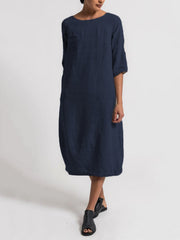 Loookus - Crew Neck 3/4 Sleeve Casual Solid Casualdress