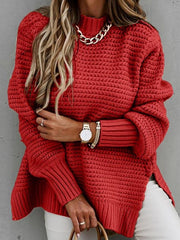 Loookus - Autumn and Winter New Semi-high Collar Loose Solid Color Long-sleeved Sweater Women