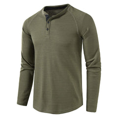 Loookus - Long Sleeve Waffle Texture Buttons Henley Shirt