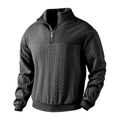 Loookus - Men's Vintage Retro Casual Zip-Up Stand Collar Waffle Knit Sweatshirt
