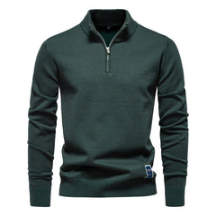 Loookus - New Men's sweater with a half-zippered pure color knit sweater