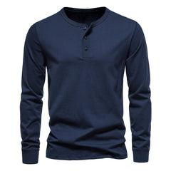 Loookus - Long Sleeve Pure Cotton Three Buttons Henley Shirt
