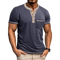 Loookus - Men's short-sleeved Henry cotton T-shirt