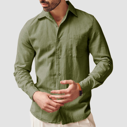 Loookus - Men's Casual Cotton Linen Pocket Shirt