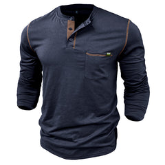 Loookus - 2025 Men's long-Sleeved T-shirt with Color-blocked Henley Design