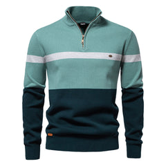 Loookus - Men's sweater with a half-zippered color-blocked knit