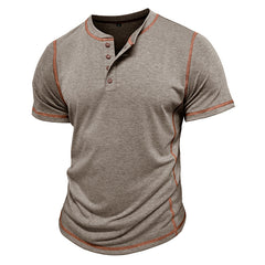 Loookus - Men's short-sleeved Henry shirt with a round neck T-shirt design