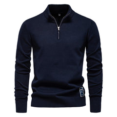 Loookus - New Men's sweater with a half-zippered pure color knit sweater