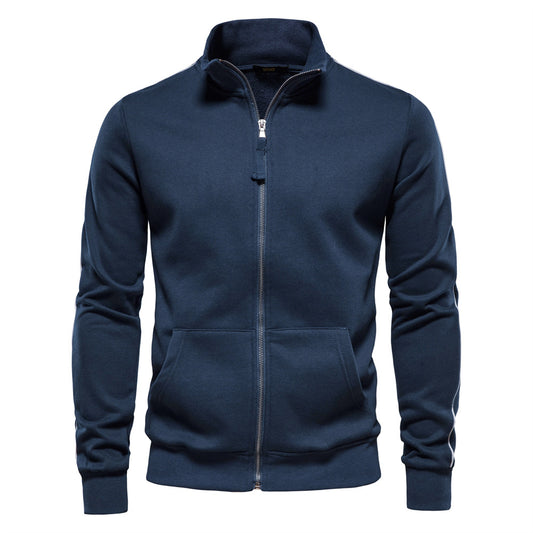 Loookus - New Men's Casual Pure Color Stand Collar Zip-up Jacket