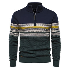 Loookus - Men's sweater with a half-zippered color-blocked knit sweater