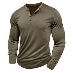 Loookus - 2025 Men's long-Sleeved T-shirt with Color-blocked Henley Shirt Without Pocket