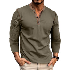 Loookus - 2025 Men's long-Sleeved T-shirt with Color-blocked Henley Shirt Without Pocket