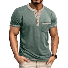 Loookus - Men's short-sleeved Henry cotton T-shirt