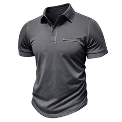 Loookus - Men's short-sleeved Cotton Polo T-shirt with Pocket Line