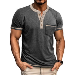 Loookus - Men's short-sleeved Henry cotton T-shirt