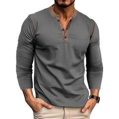 Loookus - 2025 Men's long-Sleeved T-shirt with Color-blocked Henley Shirt Without Pocket