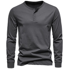 Loookus - Long Sleeve Pure Cotton Three Buttons Henley Shirt