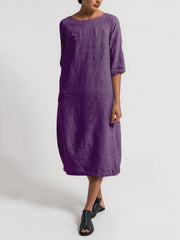 Loookus - Crew Neck 3/4 Sleeve Casual Solid Casualdress