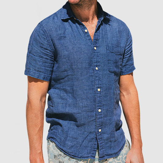 Loookus - Gentleman's Vacation Soft Two-tone Cotton Linen Shirt