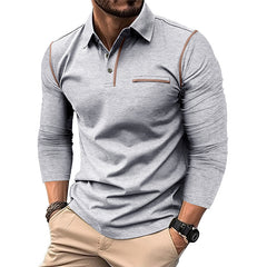 Loookus - Men's Long Sleeve Solid Color Patchwork Cotton Blend Shirt