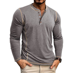 Loookus - 2025 Men's Long Sleeve Solid Color Patchwork Cotton Blend Shirt