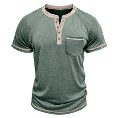 Loookus - Men's short-sleeved Henry cotton T-shirt