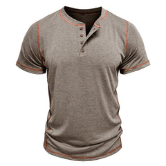Loookus - Men's short-sleeved Henry shirt with a round neck T-shirt design