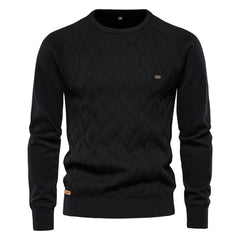 Loookus - New men's round-neck, long-sleeved slim fit knitted Diamond Shape textured Sweater