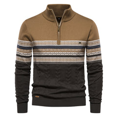 Loookus - Men's sweater with a half-zippered color-blocked knit sweater
