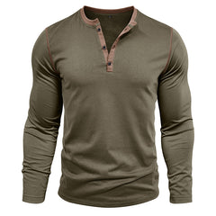 Loookus - 2025 Men's long-Sleeved T-shirt with Color-blocked Henley Shirt Without Pocket