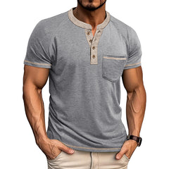 Loookus - Men's short-sleeved Henry cotton T-shirt