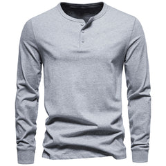 Loookus - Long Sleeve Pure Cotton Three Buttons Henley Shirt